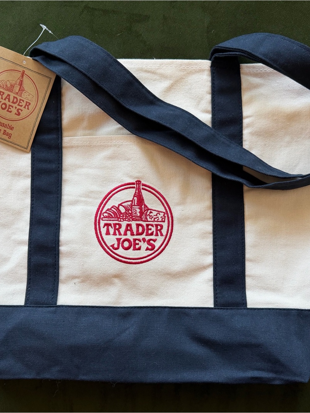 Canvas Tote Bag in Natural and Navy